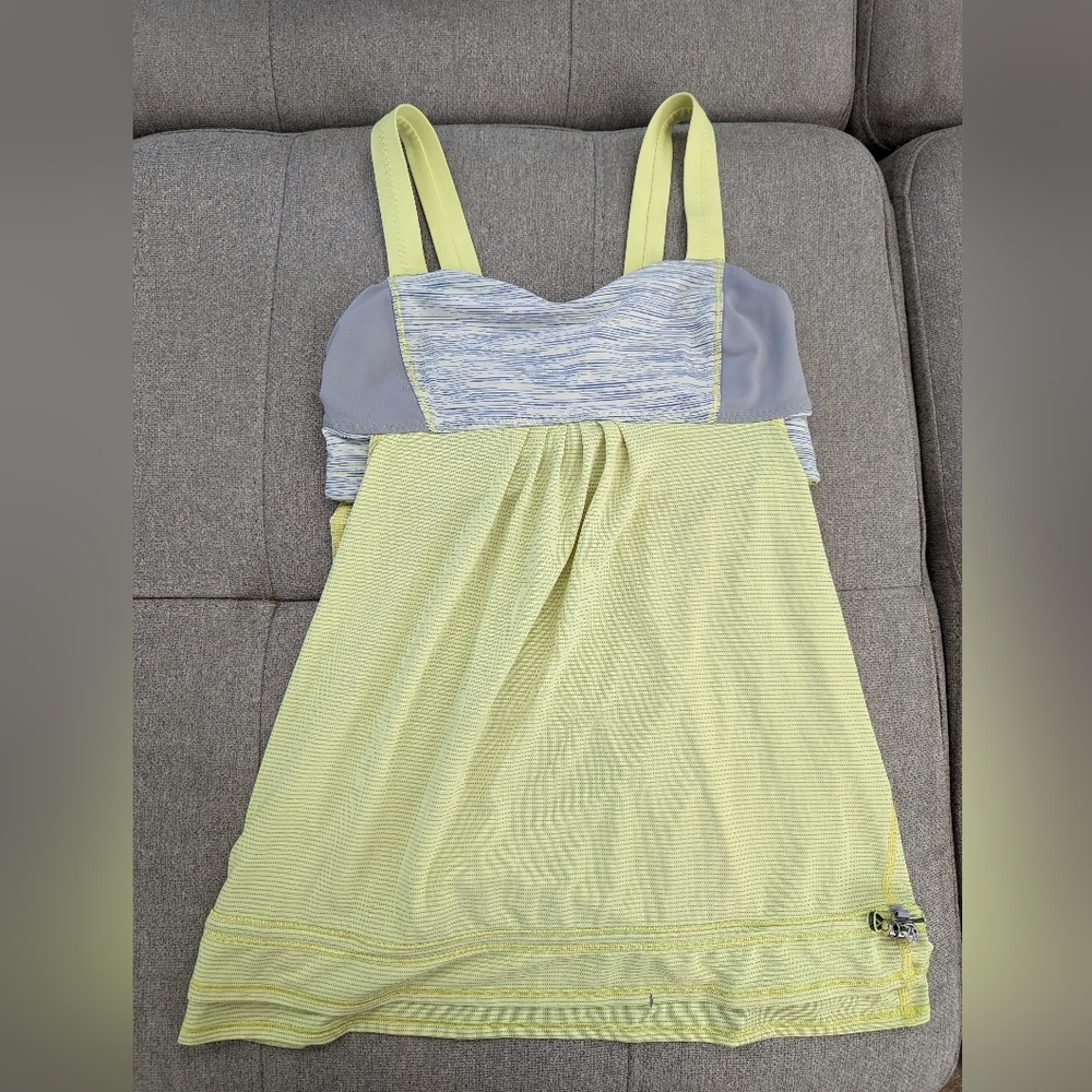 Lululemon Run for Your Life Yellow and Gray Drawstring Waist Bra Shelf Top
